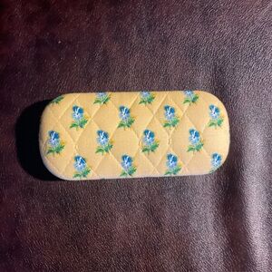 NEW; Vintage Vera Bradley Glasses Case.  Yellow with Blue Flowers Quilted.